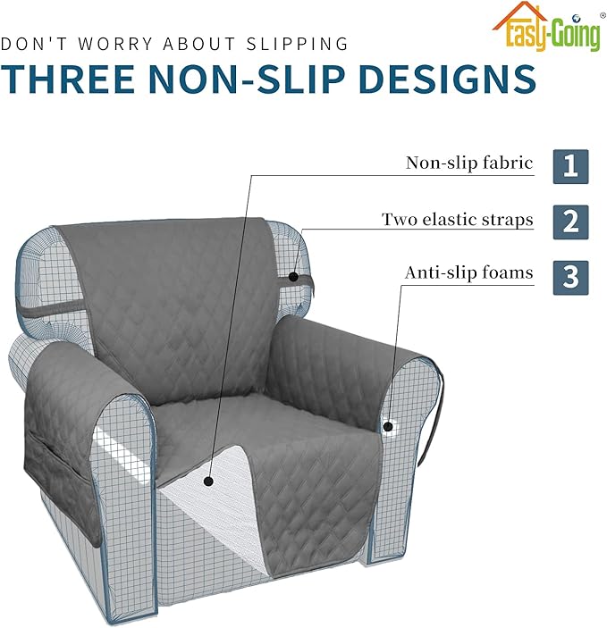 Easy-Going Waterproof Oversized Loveseat Covers Leakproof Couch Cover for 2 Cushion Couch Sofa Cover Washable Sofa Slipcover Non-Slip Furniture Protector with Pocket for Pets (Medium-XL, Grey)