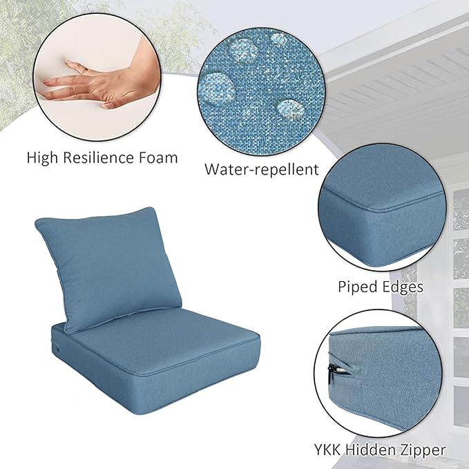 COZYVIDA Outdoor/Indoor 24x24 inch Deep Seat Patio Cushions Set of 2 Resilient Foam Filling Water Repellent Stain-Resistant UV Resistant Weather Resistant Patio Cushions Beige