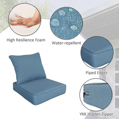COZYVIDA Outdoor/Indoor 22x24 inch Deep Seat Patio Cushions Set of 2 Resilient Foam Filling Water Repellent Stain-Resistant UV Resistant Weather Resistant Patio Cushions Light Blue