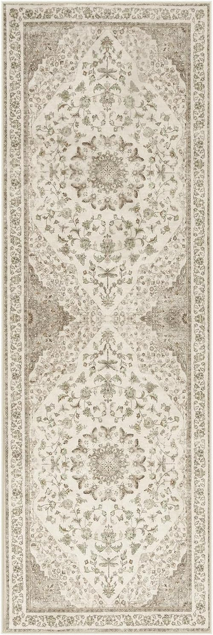 Moynesa 2x6 Beige Washable Runner Rug for Hallway, Boho Vintage Distressed Runner for Entryway Kitchen Bathroom Bedroom, Low Pile Soft Non-Slip Floor Mat for Laundry Nursery