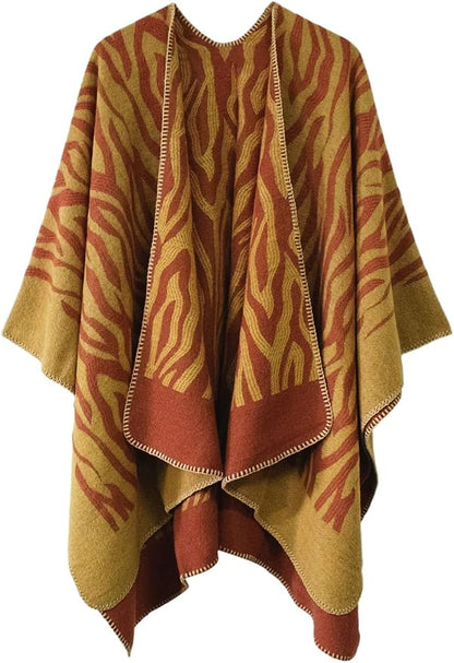 Women's Vintage Pattern Open Front Poncho Cape Shawl Winter Shawl Wraps
