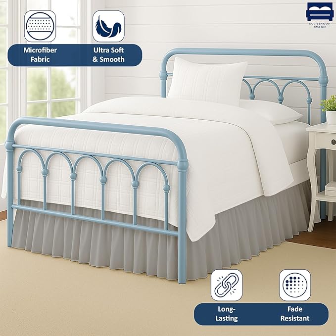 Ruffled Bed Skirt with Split Corners-Dust Ruffle - 24" Drop 100% Microfiber Soft,Sheen & Luxurious Look - Bed Skirts (Light Grey -Full)