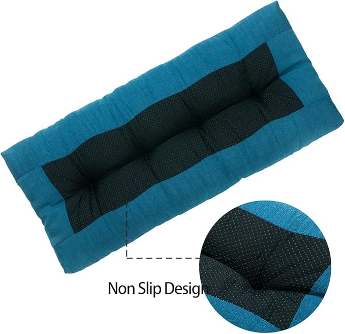FUNHOME Outdoor Bench Cushion 45 x18 inch with Non-Slip Grips,Water Resistant Porch Swing Cushion,Bench Pillow Pads,Tufted Cushions for Patio Garden Furniture,45" Seat Cushions(Light Blue)