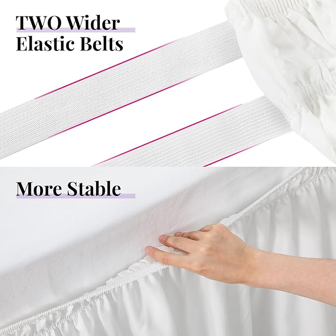 RIMELA White Bed Skirt King Size 21 Inch Drop, Elastic Bed Skirting for Bed Base and Frame, Bedding Dust Ruffle Easy to Install, Lightweight Wrap Around Adjustable Bedskirt