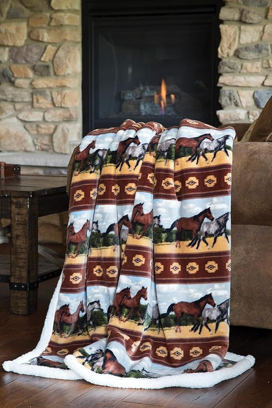 CARSTENS, INC. Ultra Premium Super Soft Plush Sherpa Fleece Oversized Throw Blanket 54" x 68", Horses
