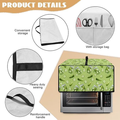 Toaster Oven Dust Cover with Storage Pockets, Dust-Proof Kitchen Appliance Protector for Small Appliances Convection Ovens, L, 18.5 x 22.5 x 13 Inches, Cucumber Print Green