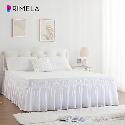 RIMELA Bed Skirt King Size White Bed Skirt 25 Inch Drop, Wrap Around Elastic Adjustable Bedskirt, Dust Ruffle for Bed Frame & Box Spring Soft Durable Fabric Machine Washable Easy to Install