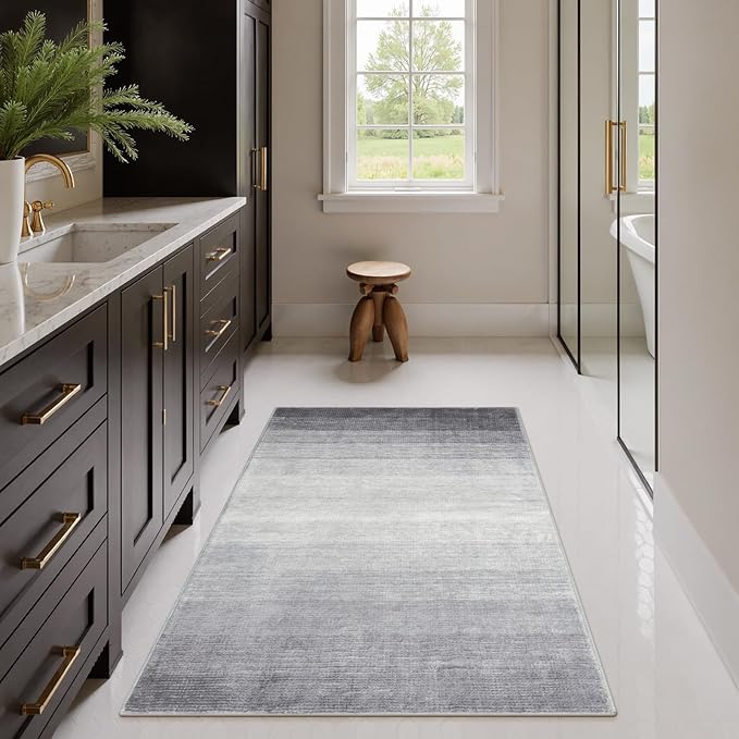 Wonnitar Washable Grey Area Rug 3x5, Modern Ombre Entry Rug Throw Rugs for Living Room, Non-Slip Contemporary Gradient Soft Rug for Bedroom Low Pile for Bathroom Kitchen Dining Mud Room (Grey, 3'x5')