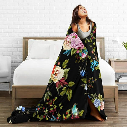 HGOD DESIGNS Wild Flowers Blanket for Women, Lightweight Soft Fleece Flannel Throw Blanket Peony Roses Sofa Couch Living Room 50x60 Inch