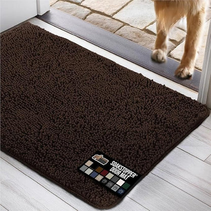 GORILLA GRIP SOAKSTOPPER Dog Door Mat, 30x20 Machine Washable Rug Absorbent Doormat Captures Moisture Mud Dirt, Quick Dry Soft Chenille Entryway Rugs Indoor Entrance Mats for Dog Paws, Brown