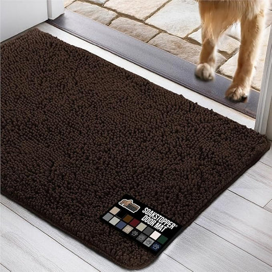 GORILLA GRIP SOAKSTOPPER Dog Door Mat, Machine Washable Rug Absorbent Doormat Captures Moisture Mud Dirt, Quick Dry Soft Chenille Entryway Rugs Indoor Entrance Mats for Dog Paws, 24x17 Brown