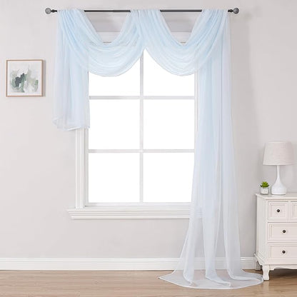 DONREN Scarf Curtain for Window - Home Decoration Sheer Voile Scarf Valance for Wedding (1 Panel, W34 x L216, Light Blue)