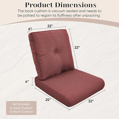 Outdoor Chair Cushions-Patio Chair Cushions Set of 2 with Removable Cover 22 X 25 Inch Outdoor Cushions for Patio Furniture Chair Sofa Couch-Red
