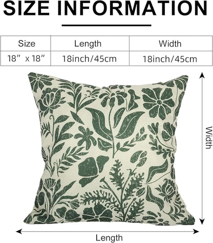 Matisse Flowers Plants Botanical Pillow Cover 18x18 Set of 2, Boho Floral Decorative Linen Pillow Cushion Case,Farmhouse Home Decor for Outdoor Couch Bedroom Car Green