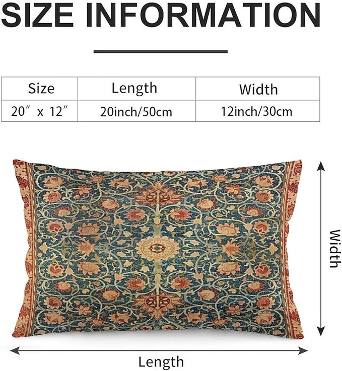 Holland Park William Morris Throw Pillow Covers 12x20 Inch Aesthetic Pillow Velvet Decorative Pillowcase Home Decor Living Room Cushion Case for Bed Sofa Couch