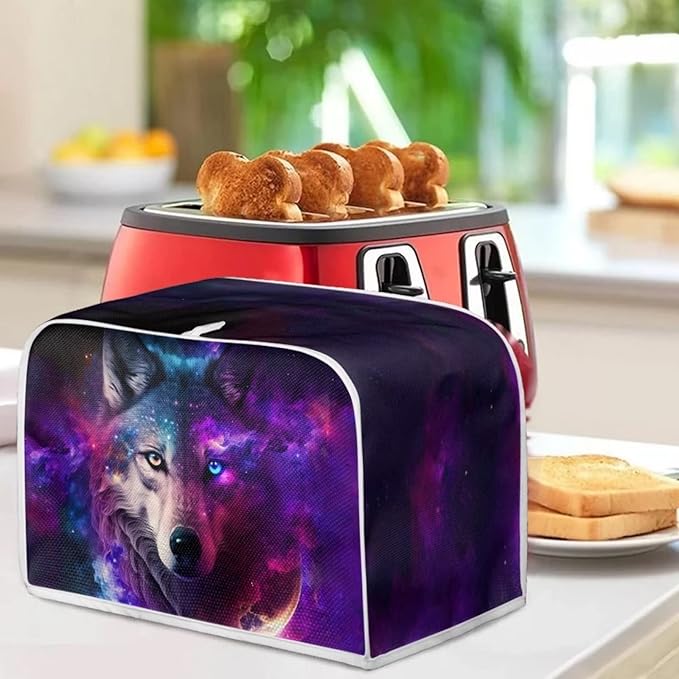 ZFRXIGN Galaxy Wolf Toaster Cover, 4 Slice Toaster Bag, Stain Resistant, Purple