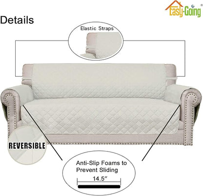 Easy-Going Reversible Loveseat Couch Cover for 2 Cushion Couch Sofa Cover for Dogs Water Resistant Furniture Protector with Foam Sticks Elastic Straps for Pet (Loveseat, Ivory/Ivory)