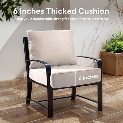 6" Thicker Outdoor Chair Cushion 5 Sets - 24" *24" *6" Waterproof Patio Furniture Cushions with Removable Cover, 28D High Density Sponge Filling Thicken Outdoor Patio Cushions - Beige