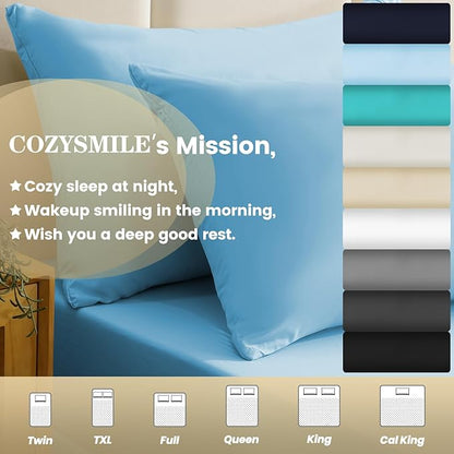 Breathable Cooling Full Sheet Set - Hotel Luxury 4 Piece Deep Pocket Sheets for Full Size Bed, Fits 16" Mattress, Easy Care Wrinkle Free Bedding Sheet and Pillowcase Set, Sky Blue