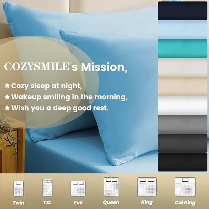 Silky Soft Queen Sheet Set - Luxury 4 Piece Breathable Cooling Sheets for Queen Size Bed, 16" Deep Pocket Easy Care Wrinkle Free Bedding Sheet and Pillowcase Set, Sky Blue