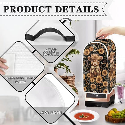 Talayituse Highland Cattle Sunflower Print Blender Dust Cover, Fingerprint Protection Cover for Stand Mixer or Coffee Machine, Home Kitchen Appliance Covers for Stain Dust Resistant Supplies