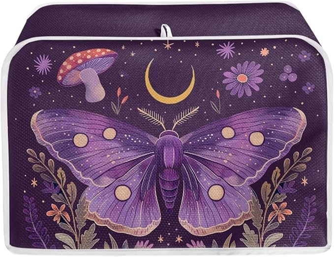 ZFRXIGN Butterfly Toaster Covers 4 Slice Wide Slot Dust Cover Case with Handle Bread Maker Cover Case Small Appliance Covers Toaster Bag Mushroom Moon Night Toaster Cover Purple