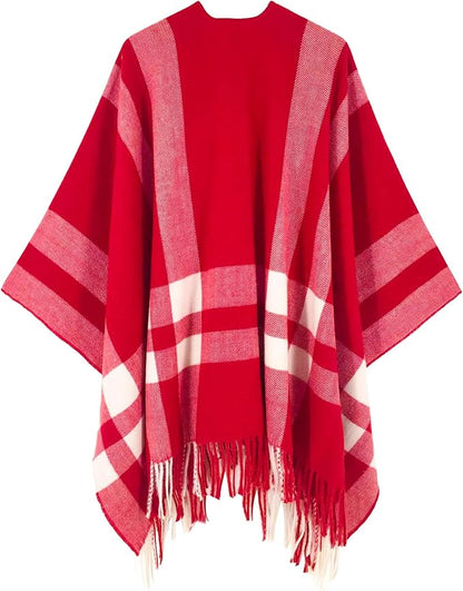 Moss Rose Women's Travel Plaid Shawl Wrap Open Front Poncho Cape for Fall Winter