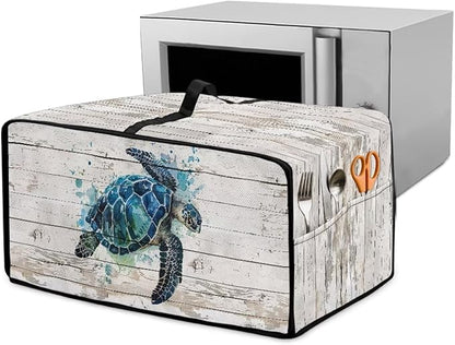 Air Fryer Toaster Oven Cover with Side Pockets, Protective Electrical Appliance Cover Kitchen Countertop Accessories and Decor, M, Watercolor Sea Turtle Wood Grain