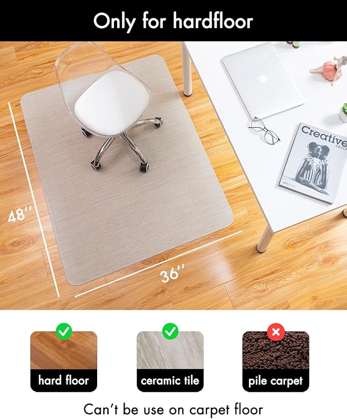 Office Chair Mat for Hardwood Floor Under Desk Computer Rolling Chair Mat for Wood/Tile Floor Non-Slip Heavy Duty Desk Rug PVC Plastic Hard Floor Protector 36" x 48" (Parchment)