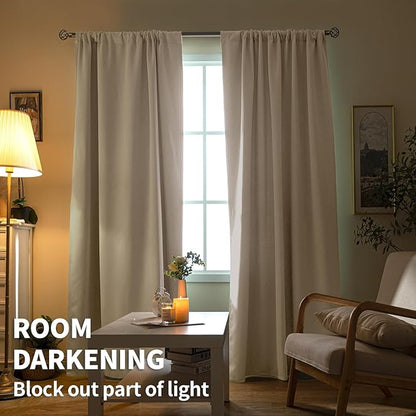 BGment Rod Pocket Room Darkening Curtains 48 Inches Length - Thermal Insulated Beige Blackout Window Drapes for Bedroom, 42 x 48 Inch, 2 Panels