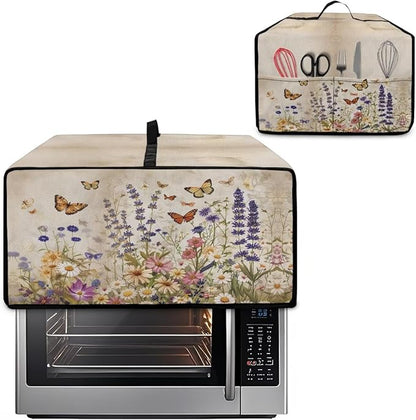 Toaster Oven Cover Washable Small Kitchen Appliance Dust Cover with Pockets, for Air Fryer Toaster Ovens, Microwaves, S, 14.5 x 18.5 x 9 Inches, Retro Floral Butterfly Print