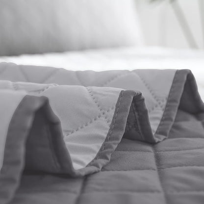 Easy-Going King Size Reversible Quilt Set with 1 Quilt and 2 Pillow Shams, Soft Bed Quilt Cover, Water Resistant Lightweight Microfiber Bedspread, Stain Resistant, Gray/Light Gray