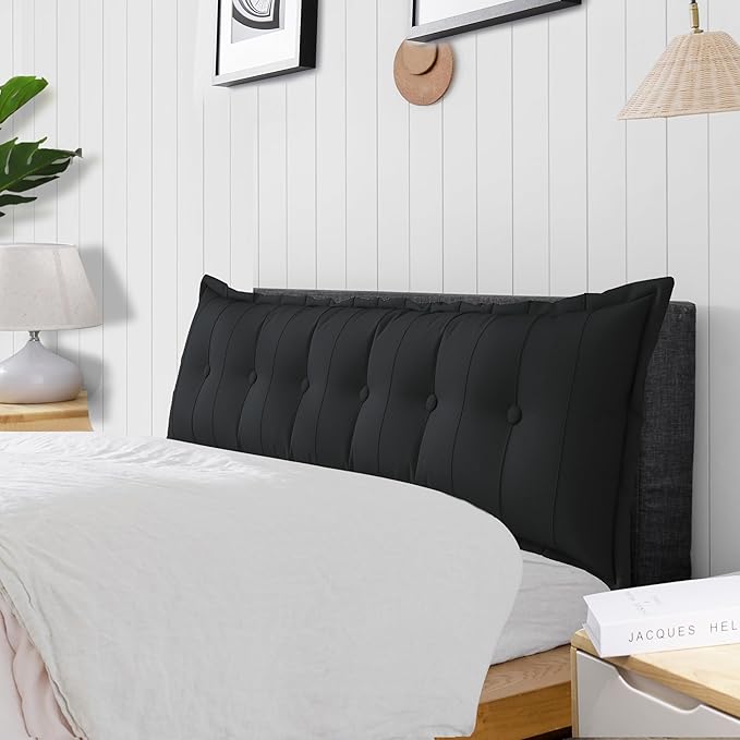 Large Bolster Reading Pillow Full Backrest Positioning Support Pillow Daybed Cushion Headboard Pillows for Bed Bunk Sofa with Removable Cover, Black, 54x3x20 Inch