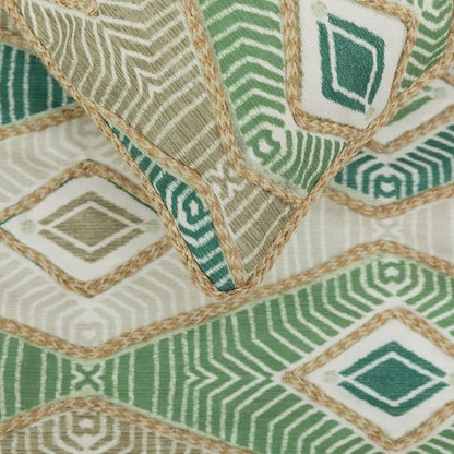 The HomeCentric King/Queen/Twin Green Designer Full 68"x18" Bed Runner with 2 Pillow Cover, Aztec, Jute Embroidery, Quilted, Tassels, Jute, Moroccan & Tribal Bed Scarf on Cotton Fabric - Chantico