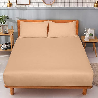 ROYALE LINENS 300 Thread Count 100% Long Staple Combed Cotton Fitted Sheet King - Super Soft Deep Pocket Bottom Sheet - Fitted Sheets Only - Elastic Sheets (King, Sand)