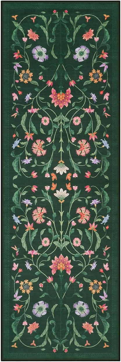 LIVEBOX Kitchen Runner Rug - Boho Floral 2x6 Runners for Hallways, Non-Slip Washable Rug, Soft Low-Pile Carpet Runner for Entryway Hallway Bedroom Laundry Room Farmhouse(2x6 ft, Green)