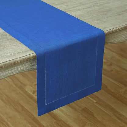 Solino Home Linen Royal Blue Table Runner 156 Inches Long - 100% Pure Linen Extra Long Table Runner 14 x 156 Inch for Christmas, New Year - Classic Hemstitch