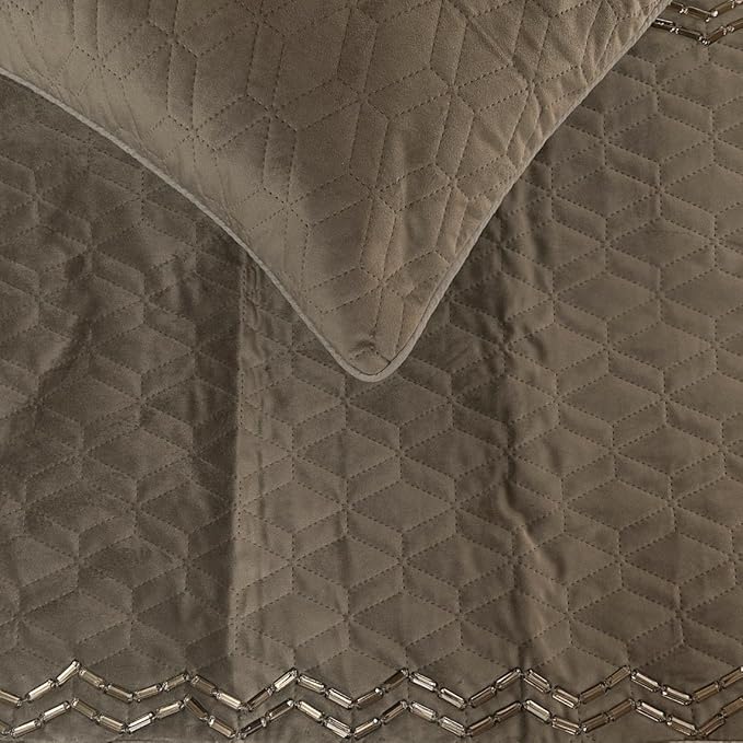The HomeCentric King Queen Twin Gray Handmade Twin 53"x18" Bed Runner with Pillow Cover, Quilted & Crystals Bed Scarf on Velvet Fabric - Grey Diamond Symphony