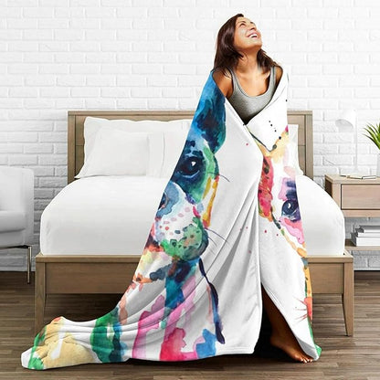 HGOD DESIGNS Watercolor French Bulldog Fleece Throw Blanket Ultra Soft Cozy Blooming Decorative Flannel Blanket All Season for Home Couch Bed Chair Travel 50x60in