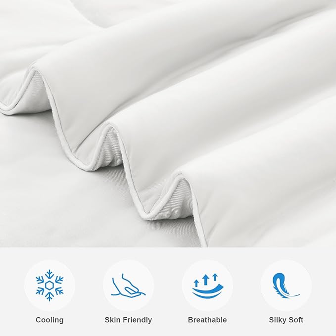 EASELAND Cooling Comforter King, Cold Touch Fabric Absorbs Body Heat, Double-Sided Cool Design Soft Fluffy Cooling Blanket for Night Sweats Hot Sleeper (White, King(108"x90"))