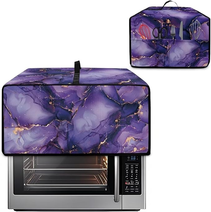 Convection Oven Dust Cover with Pockets, Easy to Clean, Electric Appliance Protector Smart Microwave Oven Cover for Countertop, L, 18.5 x 22.5 x 13 Inches, Violet Gold Marble