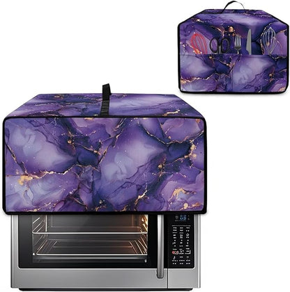 Convection Oven Dust Cover with Pockets, Easy to Clean, Electric Appliance Protector Smart Microwave Oven Cover for Countertop, M, 16.5 x 20.5 x 10 Inches, Violet Gold Marble
