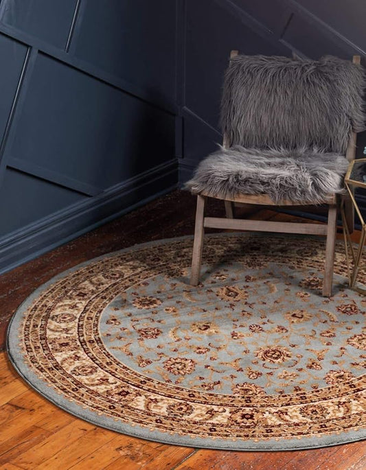 Unique Loom Voyage Collection Traditional Oriental Classic Intricate Design Area Rug (6' 0 x 6' 0 Round, Light Blue/Gold)