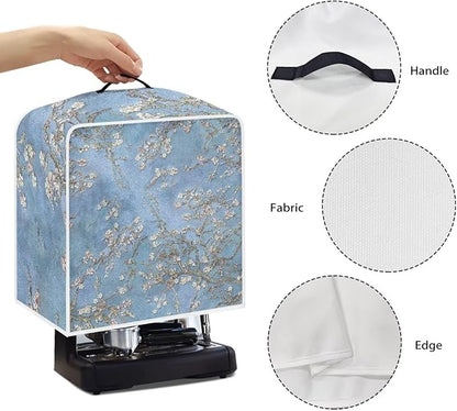Oil Painting Style Coffee Maker Covers With Top Handle Folding Coffee Machine Dust Covers For Blender Mixer Juice Machine Keep Office Home Kitchen Clean Almond Blossoming Blue