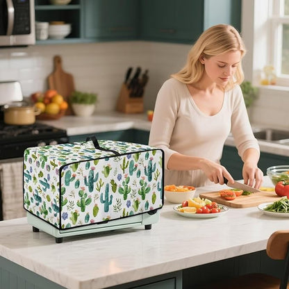 Watercolor Cactus Floral Print Toaster Oven Cover Waterproof Polyester-Linen Fabric Microwave Oven Dust Cover Foldable Kitchen Appliance Protector Dirt and Fingerprint Protection, S