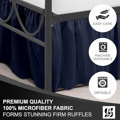 SKY BEDDINGS - Queen Size Ruffled Bed Skirt with Split Corners - 18 Inch Drop Dust Ruffle Bed Skirt with Platform Three Sided Coverage - 100% Microfiber, Navy Blue