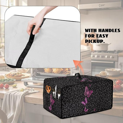 Butterfly Leopard Print Microwave Oven Dust Cover Heavy Duty Microwave Oven Cover Foldable Dust-Proof Kitchen Machine Covers Case Protections for Toaster Oven, L