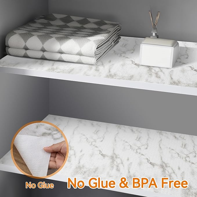 Shelf and Drawer Liner for Kitchen Cabinets Non-Adhesive, Strong Grip Non-Slip Thickened Cabinet Liners for Shelves, Waterproof Mats for Dresser Cupboard, White, 23 in x 30 Feet