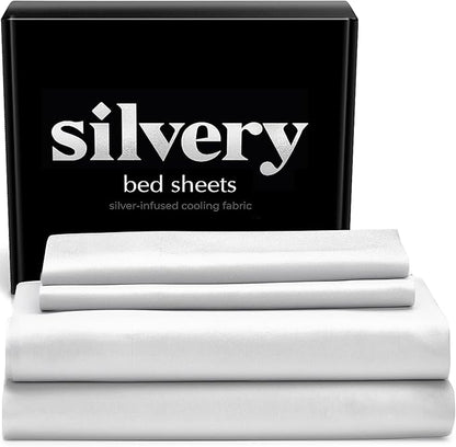 Silvery Silver Infused Bed Sheets Set - Award-Winning Self-Cooling Fabric with Self-Cleaning Silvery Technology™ That Stays Fresh 3X Longer for Hygienic Sleep (White, King)