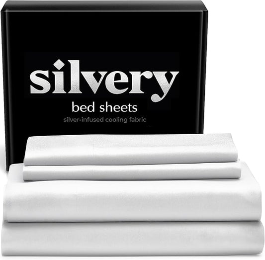 Silvery Silver Infused Bed Sheets Set - Award-Winning Self-Cooling Fabric with Self-Cleaning Silvery Technology™ That Stays Fresh 3X Longer for Hygienic Sleep (White, Queen)